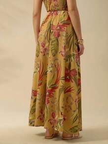 CAJUNI Women's Boho Tropical Print Maxi Skirt, Vacation Casual Summer