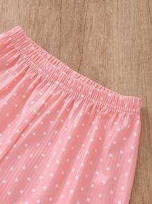 2 sets de 4 piezas cada , blusas de manga larga con estampado de corazones a lunares rosados y blancos, y pantalones largos - Pijamas cómodos y casuales para niñas jóvenes