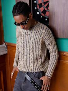 Men's Allover Print Crew Neck Long Sleeve Knitted Sweater