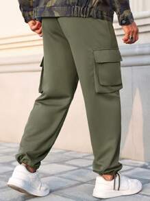 Manfinity Streetrush Casual Straight Leg Multi-Pocket Loose Pants, Street Fashion Trousers, Cargo Pants, Boyfriend Gifts