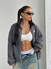 StreetHx 女式双面字母及毛茸茸衬里夹棉夹克（秋冬季）