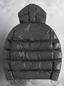 RueChic Men Zip-Up Regular Hoodie Padded Coat - Dark Grey - View 2