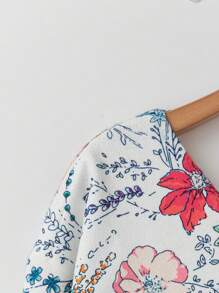 SHEIN LUNE 女士加大码植物印花V领休闲套头毛衣，秋冬针织套头衫 - 彩色 - 查看 4