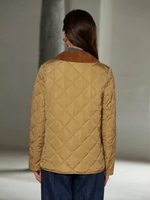 Aveloria Modichic 卡其色拼接灯芯绒立领长袖加厚棉服外套冬季百搭时尚通勤 - 卡其色 - 查看 6