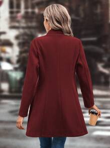 SHEIN Clasi Áo khoác ngoài màu trơn giản dị cổ bẻ thắt eo, thu/đông - Gỗ đỏ - Xem 2