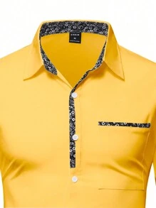 Manfinity Mode Men's Casual Colorful Ditsy Floral Button-Up Long Sleeve Shirt, Autumn, Man Yellow Shirt, Men Casual Long Sleeve Shirts