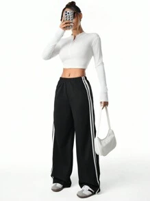 3pcs/Set Teens/Teen Girl Casual Fashion White Webbing Sports Sweatpants, Multi-Colored Sweatpants Matching Set