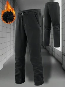 Manfinity Hypemode Men's Thermal Lined Black Sweatpants, Warm For Autumn & Winter