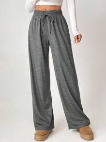 SHEIN Tall Women's Drawstring Straight Leg Sweatpants - Dark Grey - View 5