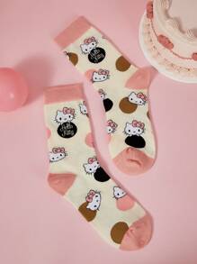 HELLO KITTY AND FRIENDS | SHEIN 2 Pairs Cartoon & Striped Polka Dot Pattern Women Stockings - Multicolor - View 8