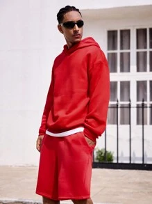 Men's Casual Plain Color Fleece Hoodie Set, Fall & Winter - Grey - View 7