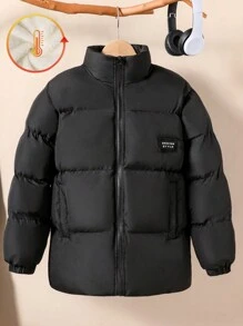 Boys' Basic Casual Stand Collar Fleece Padded Coat