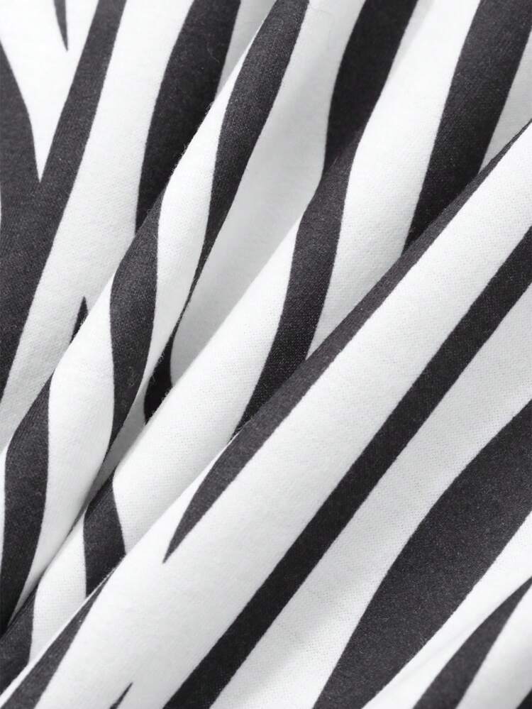 Casual Zebra Print Long Sleeve Loose Nightgown Pajama