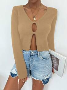 Chiquease Women Casual Solid Color V-Neck Long Sleeve Sweater Knit Pullover Fall Winter Outfit