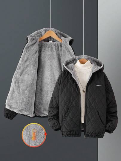 SHEIN Teen Boy Thick Thermal Lined Hooded Winter Jacket
