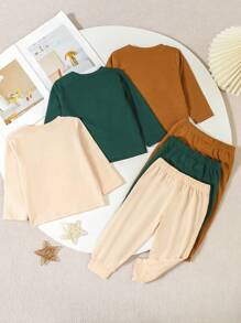 6pcs/Pack The Three Pieces Baby Boy Basic Set Includes Three Sets Of Clothes In Apricot Brown And Green To Meet The Baby's Daily Dressing Needs. Each Set Features A Clean Design And High-Quality Fabrics To Ensure Comfort And Functionality. Different Colors Allow Babies To Show Different Styles On Different Occasions, Which Is Both Cute And Fashionable.