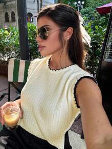 SHEIN Frenchy Áo vest dệt kim phối màu đơn giản cho nữ, mùa thu - Nhiều màu - Xem 3