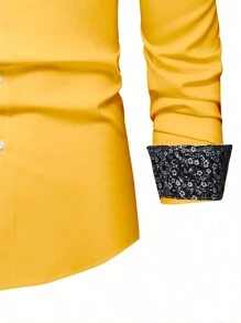 Manfinity Mode Men's Casual Colorful Ditsy Floral Button-Up Long Sleeve Shirt, Autumn, Man Yellow Shirt, Men Casual Long Sleeve Shirts