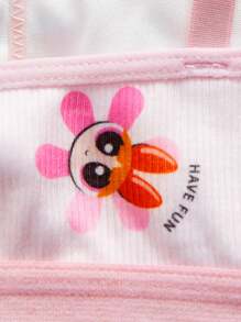 THE POWERPUFF GIRLS X SHEIN Tween Girl 卡通字母印花撞色绑带无钢圈舒适文胸 - 淺粉色 - 查看 3