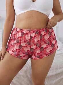 Betty Boop x SHEIN 2pcs/Pack Cute Heart Print Comfortable Plus Size Casual Panties,Red & White - Red and White - View 5