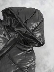 RueChic Men Zip-Up Regular Hoodie Padded Coat - Dark Grey - View 3