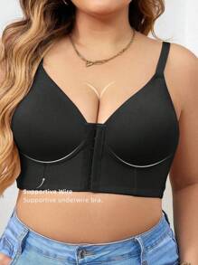 1 pezzo Reggiseno con chiusura frontale senza fili per taglie comode - nero - Visualizzare 3