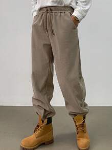 DAZY Pantalon décontracté à taille coulissante avec poches, coupe fuselée, couleur unie. Pantalons de jogging pour hommes, automne - Kaki - Voir 5