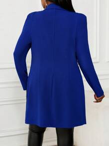 SHEIN Lady 秋冬季优雅工作海军蓝色羊腿袖大码外套冬季女外套 - 藍色 - 查看 2