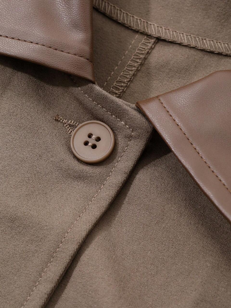 Women's Standard Casual Cropped Jacket With PU Collar Patchwork, Autumn,Fall Women Clothes Women Coats