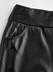 SHEIN Leap Crew Tween Girls Casual Minimalist Comfortable High Waisted With Pockets Leggings - Black - View 3