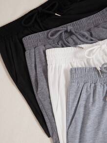 Women Solid Color Drawstring Waist Pocket Casual Pajama Shorts Sleep Shorts - Multicolor - View 6