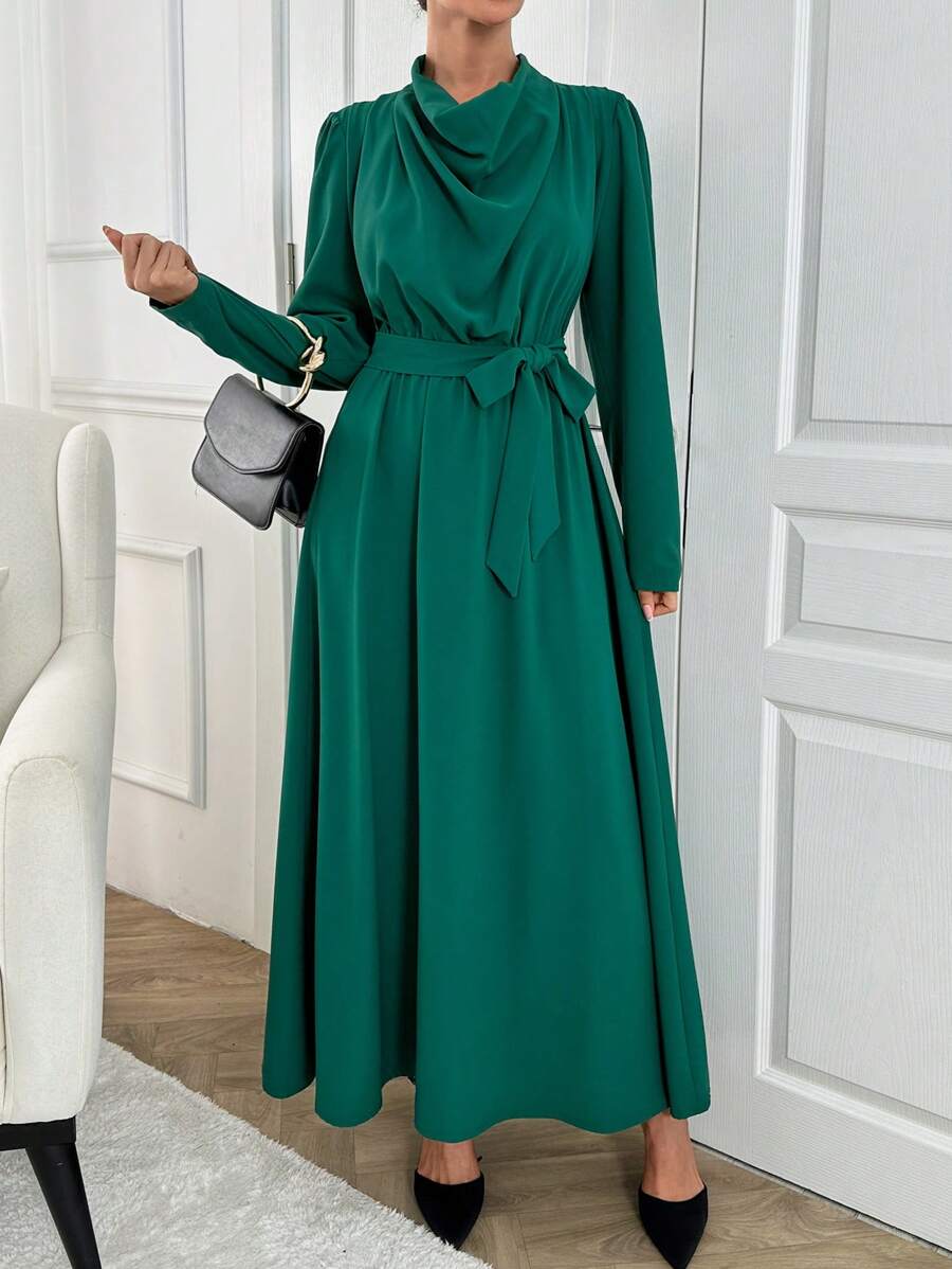 RueChic Women Drape Detailed Long Maxi Dress - Green - View 1