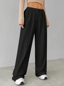 SHEIN Tall Soft White Knitted Home Baggy Pants, Loose Pants