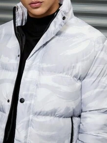 RueChic Men Graphic Pattern Zip Up Regular Puffer Coat - Multicolor - View 4