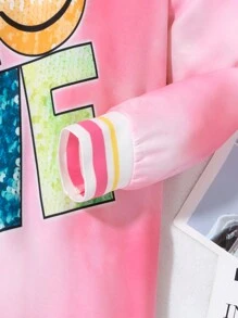 Vestido de manga larga con cuello redondo, estampado minimalista de teñido anudado y cara sonriente de amor para niña preadolescente