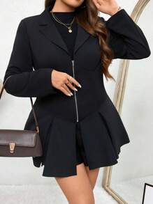 SHEIN LUNE Plus Size Slim Fit A-Line Blazer With Lapel Collar Thanksgiving Outfit Women New Years Women Outfit Winter Dresses Winter Clothes Women Rave Outfits