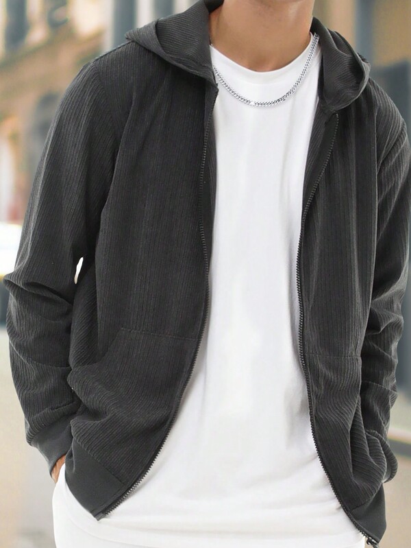 Manfinity Homme 1pc Men's Solid Color Zip-Up Hoodie With Pockets, Casual