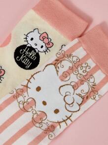 HELLO KITTY AND FRIENDS | SHEIN 2 Pairs Cartoon & Striped Polka Dot Pattern Women Stockings - Multicolor - View 3