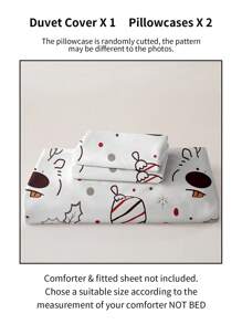 3pcs/Set Christmas Reindeer Christmas Tree Print Duvet Cover Set(1 Duvet Cover & 2 Pillowcase)Soft And Skin-Friendly Duvet Cover Bedding Set For Home, All Season Bed Sheets Set Christmas Gift - Multicolor - View 6