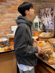 DAZY Letter Print Thicken Hoodie Sweatshirt For Men, Autumn - Grey - View 5