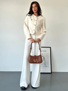 Aloruh Chaqueta elegante y vintage con botones de metal cortos, decorativa, a prueba de viento, forrada y cálida, cómoda y de gran calidad