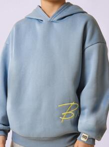 SUMWON Youth Pullover Hoodie Premium Drawstring Classic Sweatshirt With Modern Embroidered Script Sports Athletic Wear Fall Winter Comfort - Blue - View 3