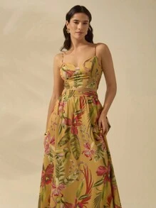 CAJUNI Women's Boho Tropical Print Maxi Skirt, Vacation Casual Summer