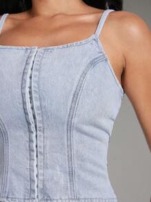 Denimoi Premium Hook & Eye Denim Corset Cami Top - Light Wash - View 4