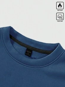 Manfinity Hypemode 男士休闲标语印花圆领羊毛运动衫，秋冬 - 藍色 - 查看 3