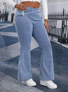 SHEIN Essnce Plus Size Easy-Fit Flare Leg Jeans With Belt Loop Design, Casual Daily Wear