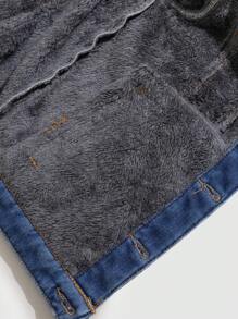 SHEIN 青少年男孩时尚休闲蓝色牛仔布内衬，更加保暖，羊绒翻领内里，舒适保暖，长袖夹克，适合日常穿着和秋冬季儿童服装 - 藍色 - 查看 7