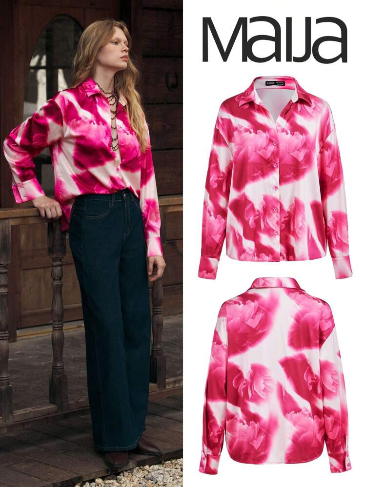 SHEIN Maija Blusa Casual Feminina Estampada em Rosa, Fashion e Versátil para Uso Diário, Primavera/Verão