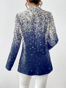 Chiquease 满版印花双排扣不对称下摆优雅长袖西装外套 - 藏蓝色 - 查看 2