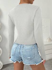 Chiquease Women's Casual Solid Color V-Neck Long Sleeve Sweater Knit Pullover Fall Winter - Grey - View 2